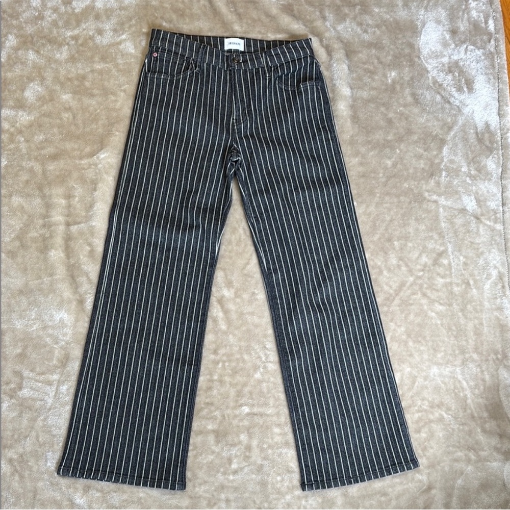 Hudson Rosalie High Rise Wide Leg Ankle Black w/ White Pinstripes Womens Size 25 - Picture 4 of 14